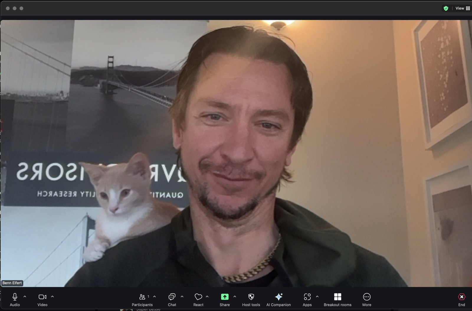 Benn Eifert with Nice Cat on a video call
